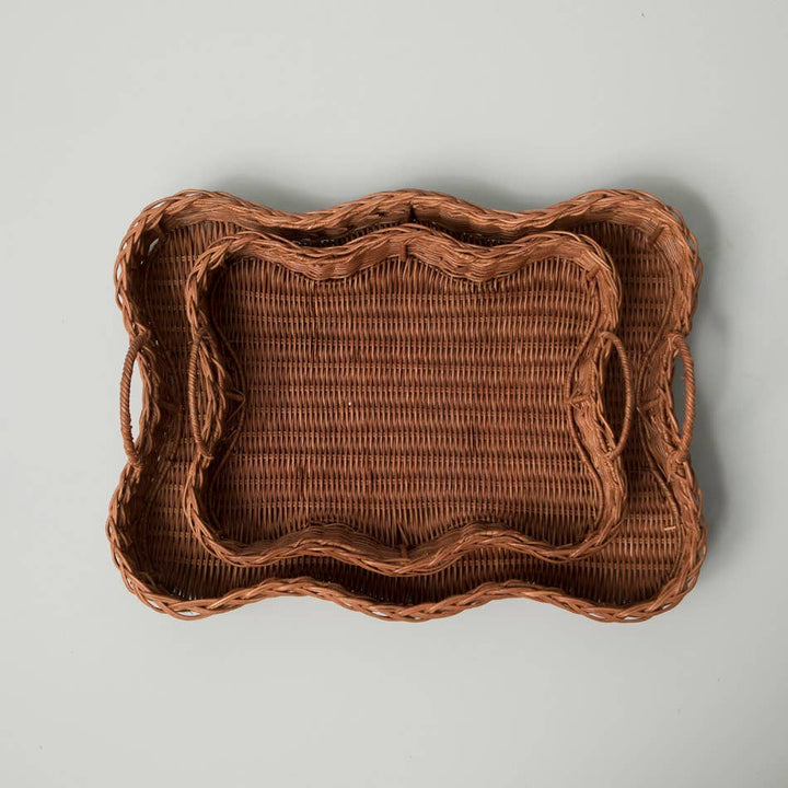 Rattan Scalloped Tray with Handles