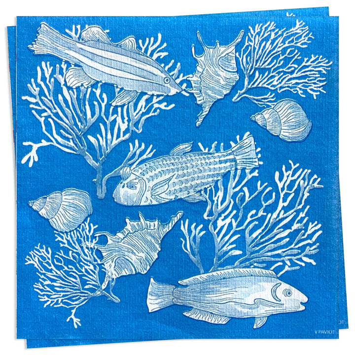 French Disposable Linen Cocktail Napkins, Blue Coral