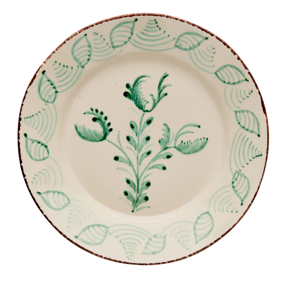 Casa Nuno Dinner Plates in Green & White, S/4