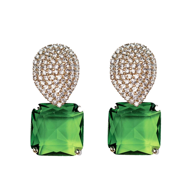 Pave Crystal Drop Earrings in Peridot