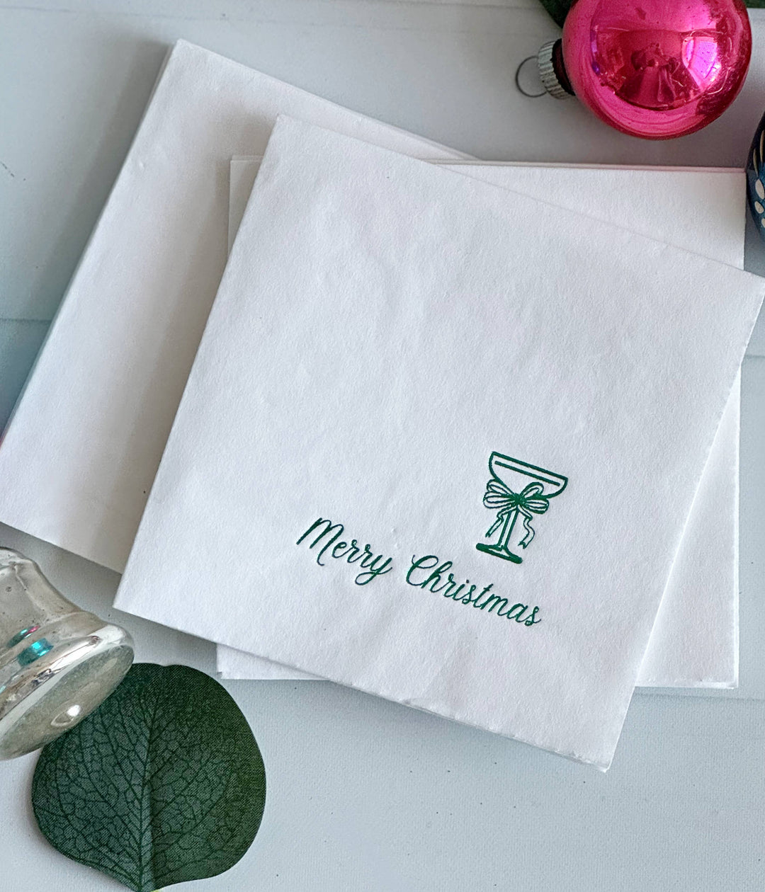 Merry Christmas Coup Glass & Bow Cocktail Napkins