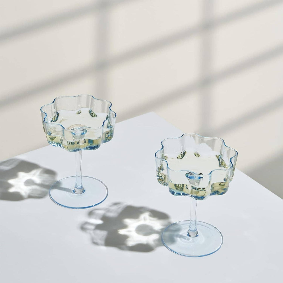 Wave Coupe Glasses in Cobalt Blue, Set of 2