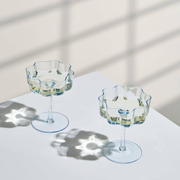 Wave Coupe Glasses in Cobalt Blue, Set of 2