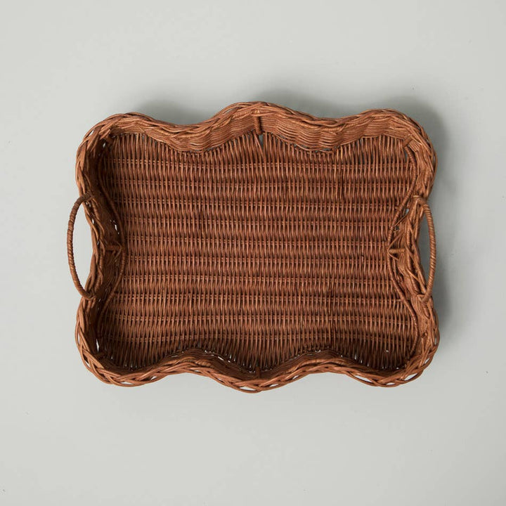 Rattan Scalloped Tray with Handles