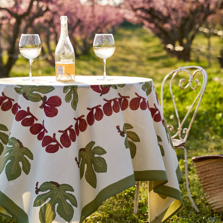 Fig French Linen Tablecloth, Red & Green