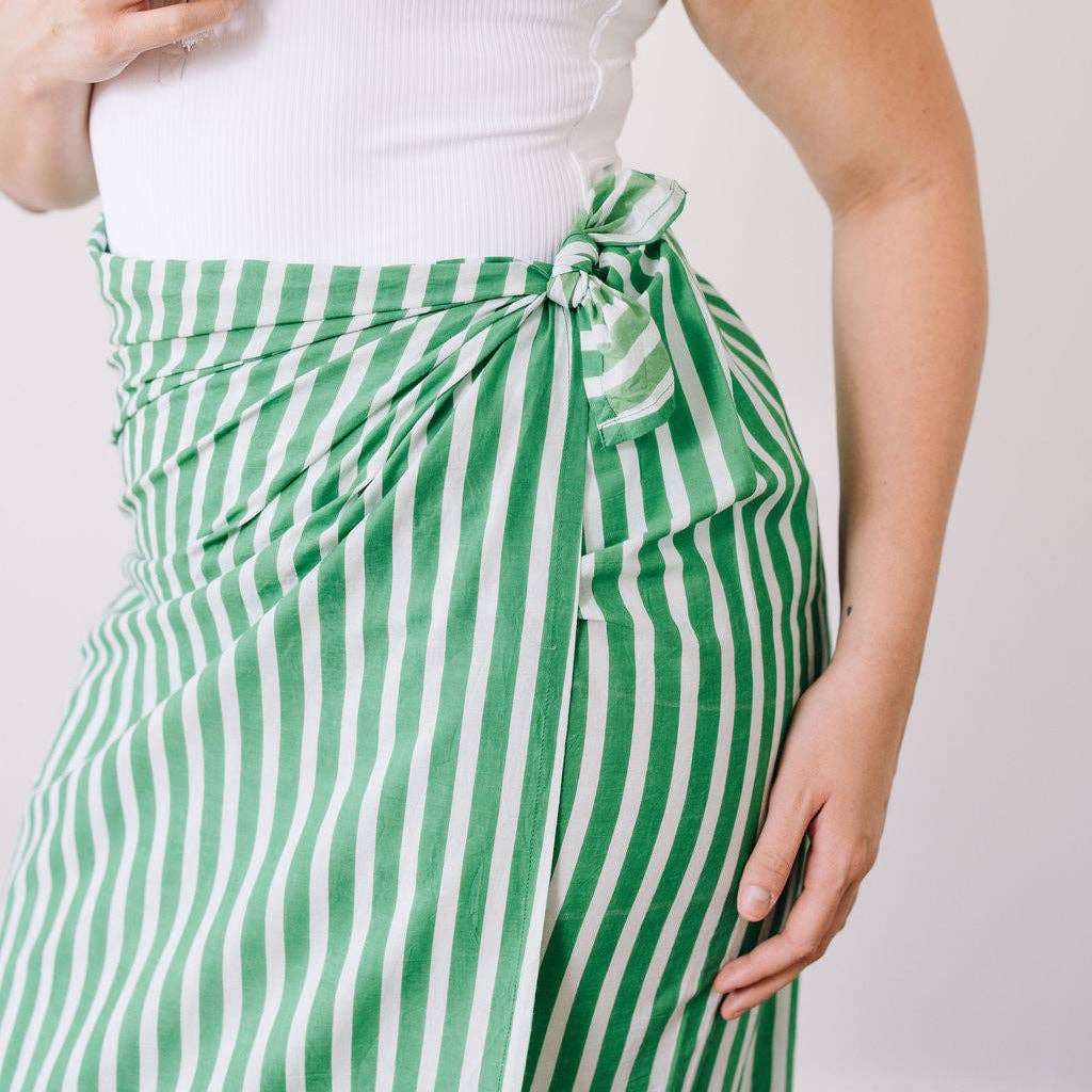 Stripe Vienna Sarong in Green and White