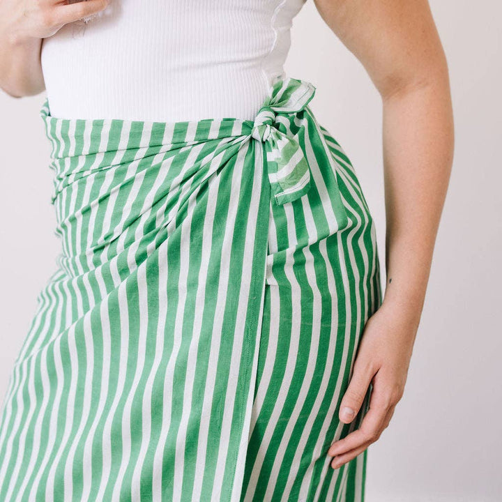 Stripe Vienna Sarong in Green and White