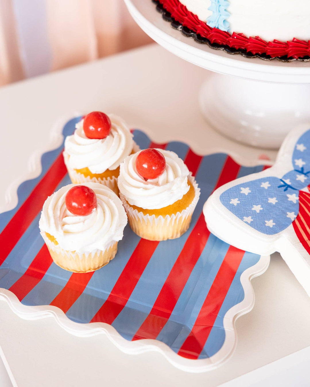 Striped Paper Plate in Blue and Red, 9"