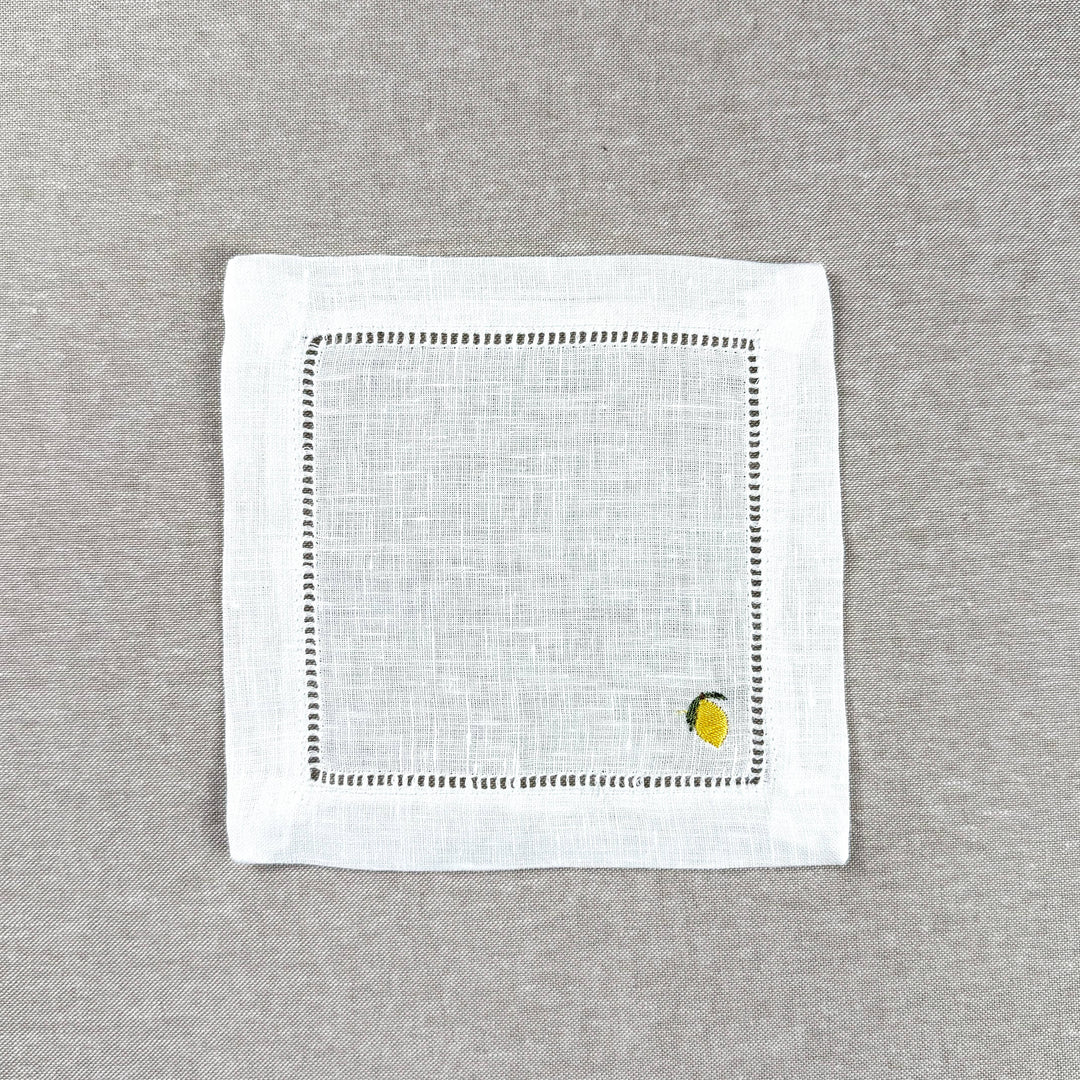 Lemon Embroidered Cocktail Napkin Set