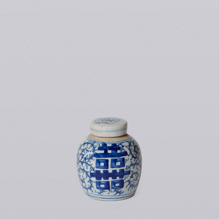Blue and White Porcelain Mini Jar, Double Happiness