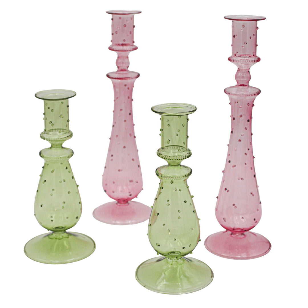 Pair of Dotty Candle Holders in Rose