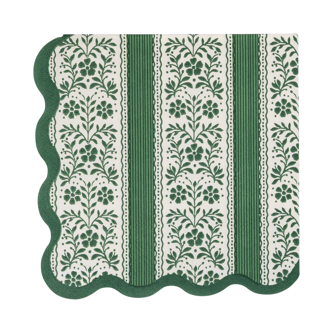 Floral Stripe Christmas Cocktail Napkins, Green