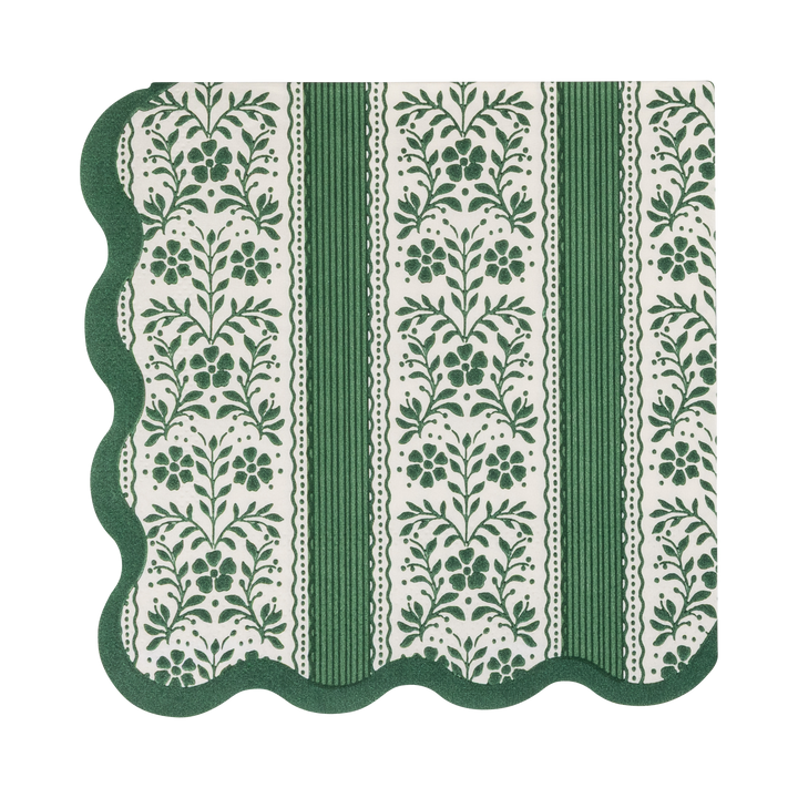 Floral Stripe Christmas Cocktail Napkins, Green
