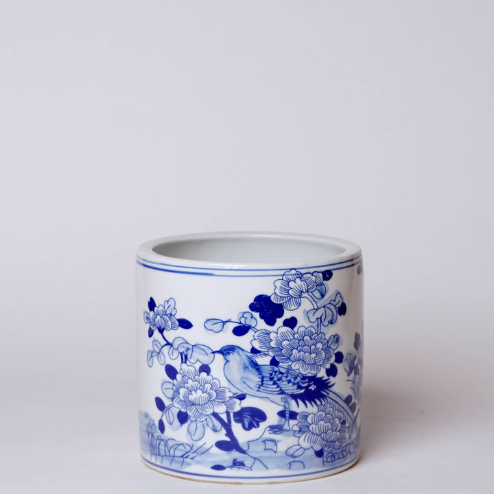 Blue and White Porcelain Bird and Flower Cachepot