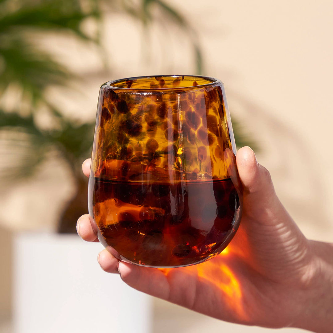Stemless Wine Glasses in Tortoise, S/2