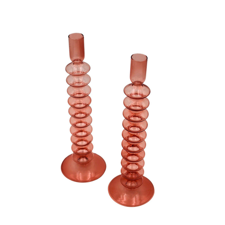 Glass Candle Holders in Peach