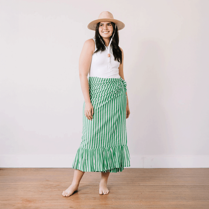 Stripe Vienna Sarong in Green and White