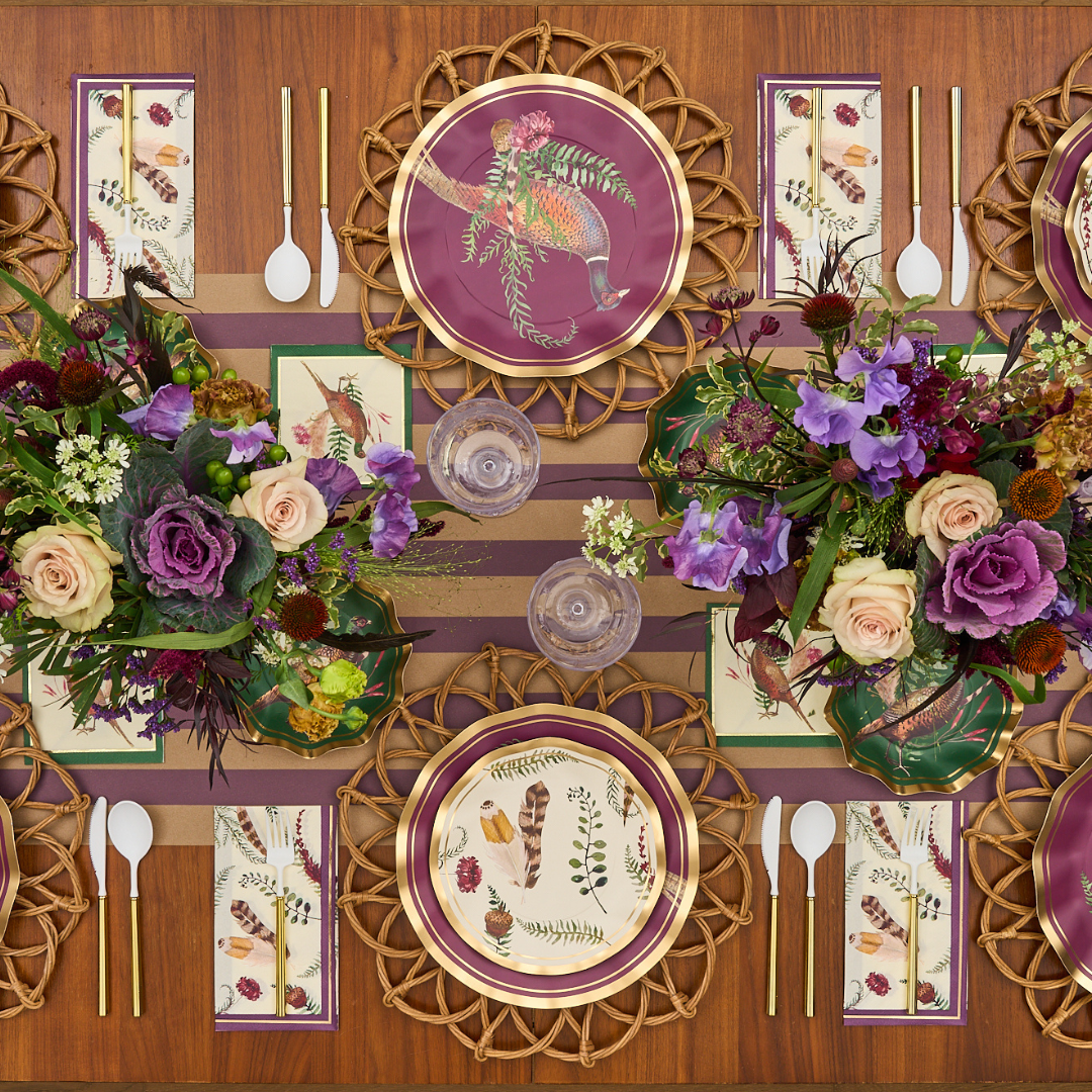 Pheasant Paper Appetizer/Dessert Plate in Green, S/8