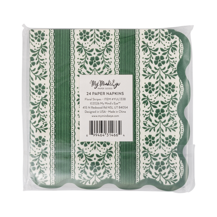 Floral Stripe Christmas Cocktail Napkins, Green