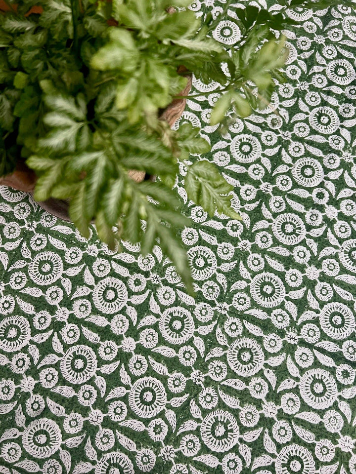 Feathered Tile Tablecloth in Green,  120" x 70"