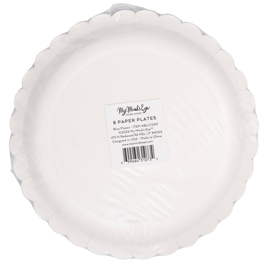 Round Flower Plate in Blue, 8”