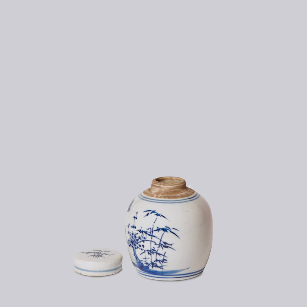 Blue and White Porcelain Mini Jar, Three Friends