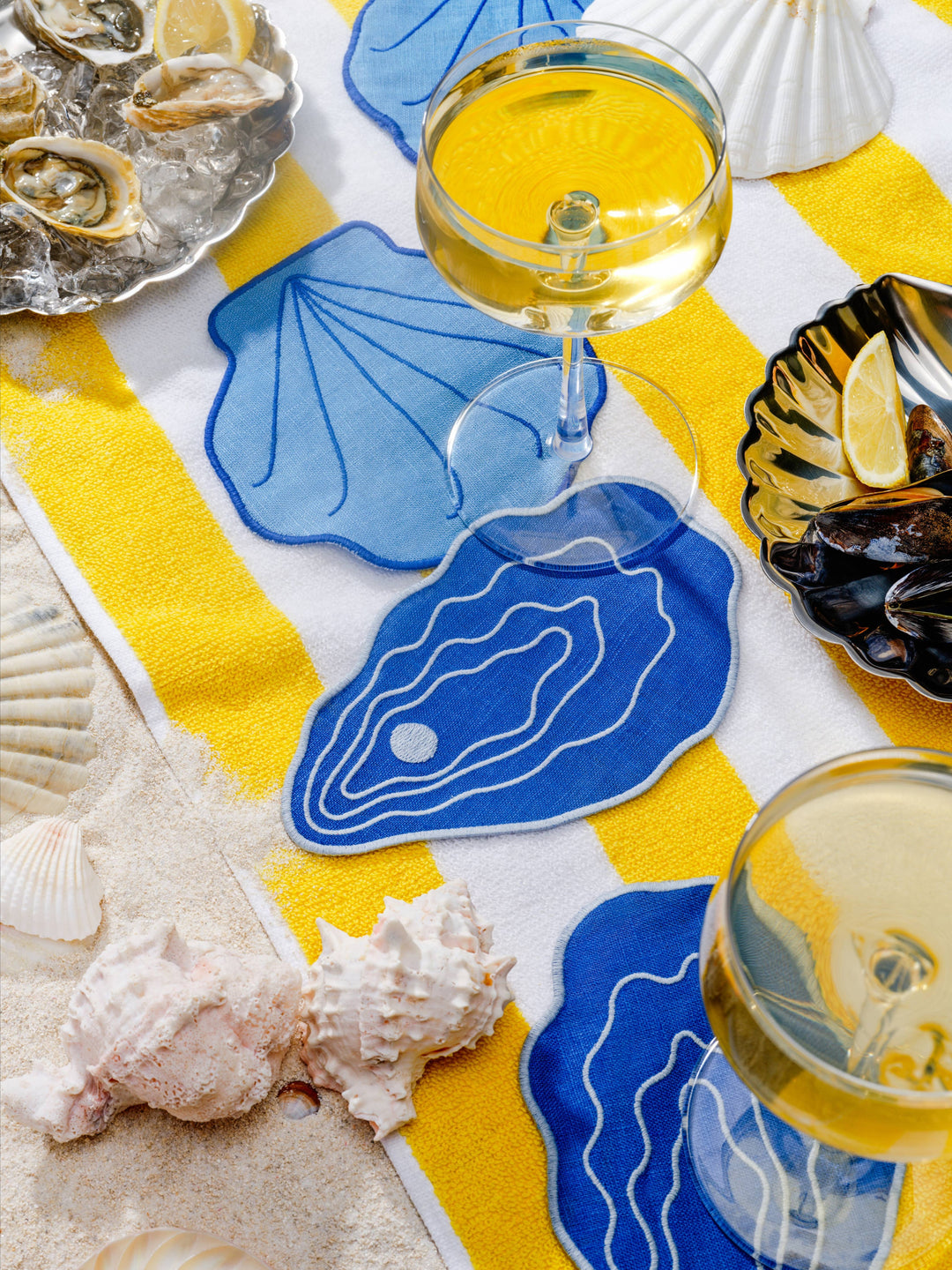 Linen Shell Cocktail Napkins, S/4