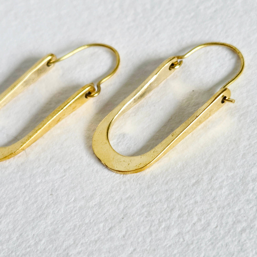 Brass Hoop Oval Earrings
