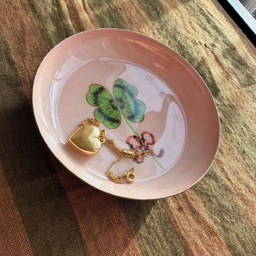 Clover Round Enamel Tray in Blush