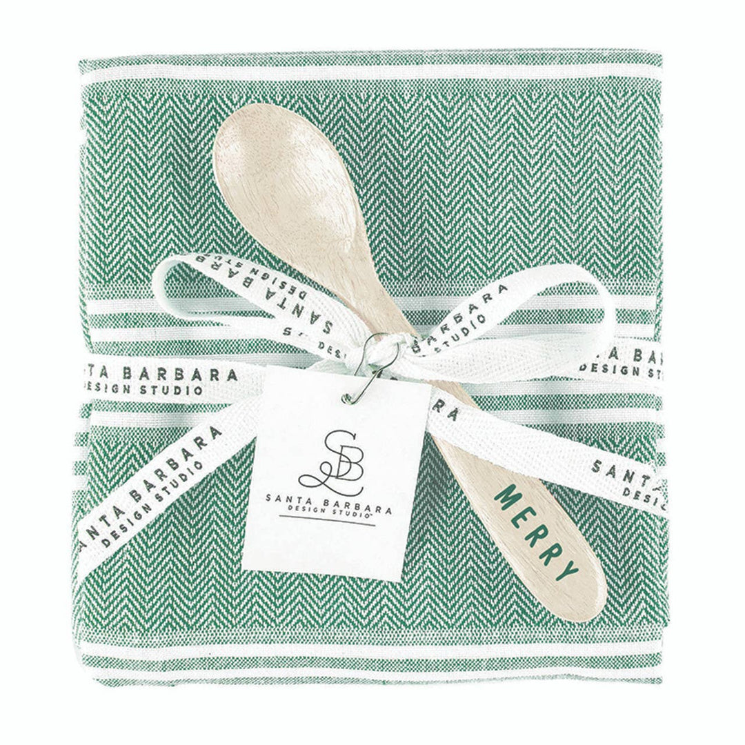 'Merry' Towel & Spoon Set, Green