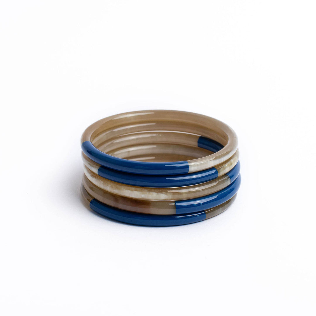 Thin Bangle Set, Navy and Horn