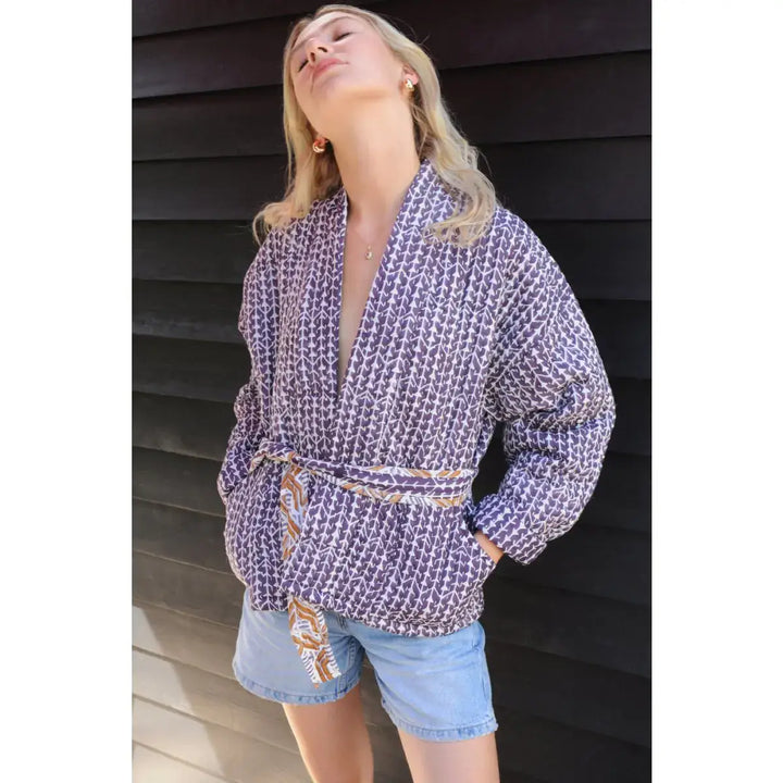 Short Quilted Jacket in Purple