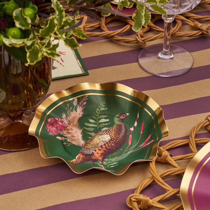 Pheasant Paper Appetizer/Dessert Plate in Green, S/8