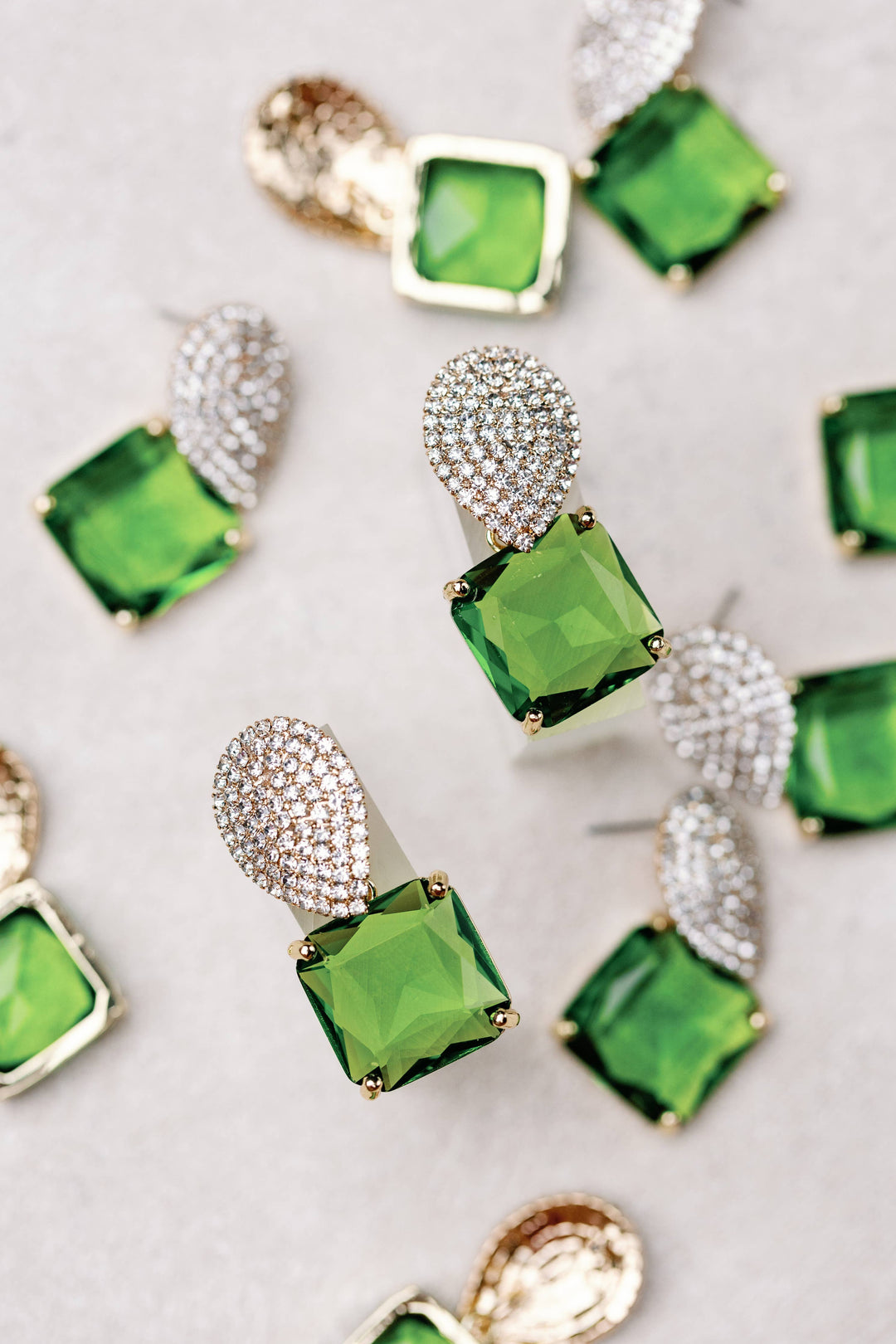 Pave Crystal Drop Earrings in Peridot