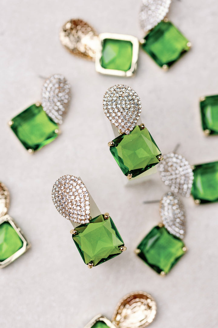 Pave Crystal Drop Earrings in Peridot