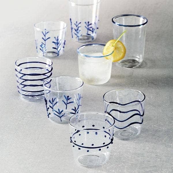 Dotty Double Old Fashion Glass, Blue S/2