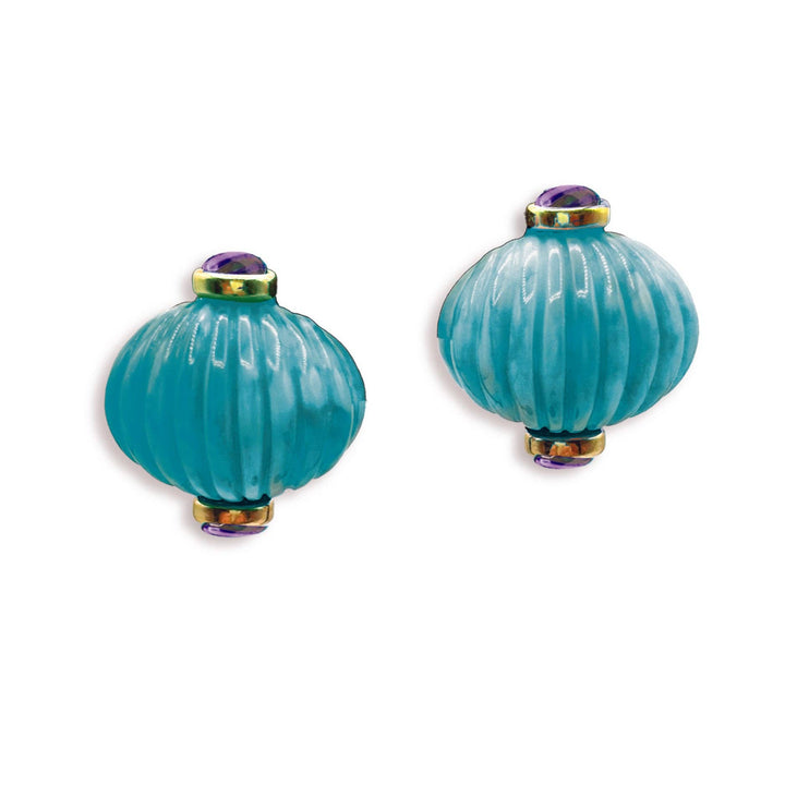 Carved Turquoise and Amethyst Resin Earrings