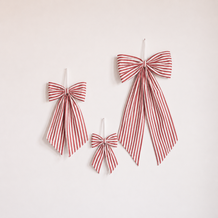 Striped Fabric Bow in Red, Two Sizes