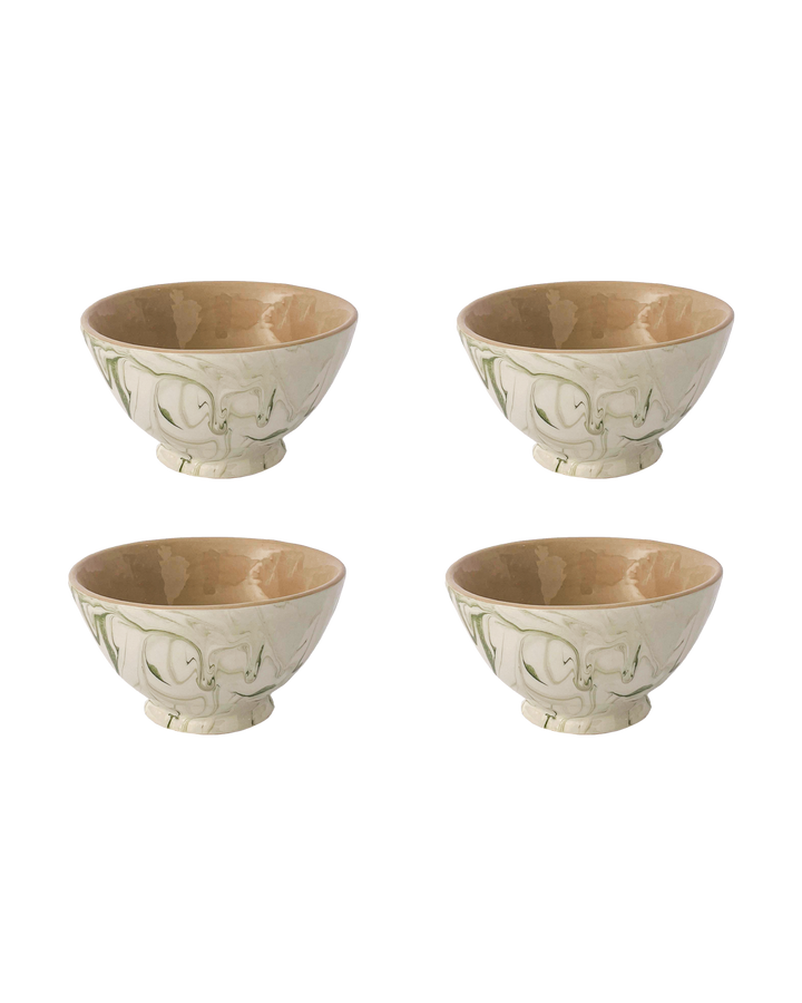 Marbled Bowls in Olive, Set of 4