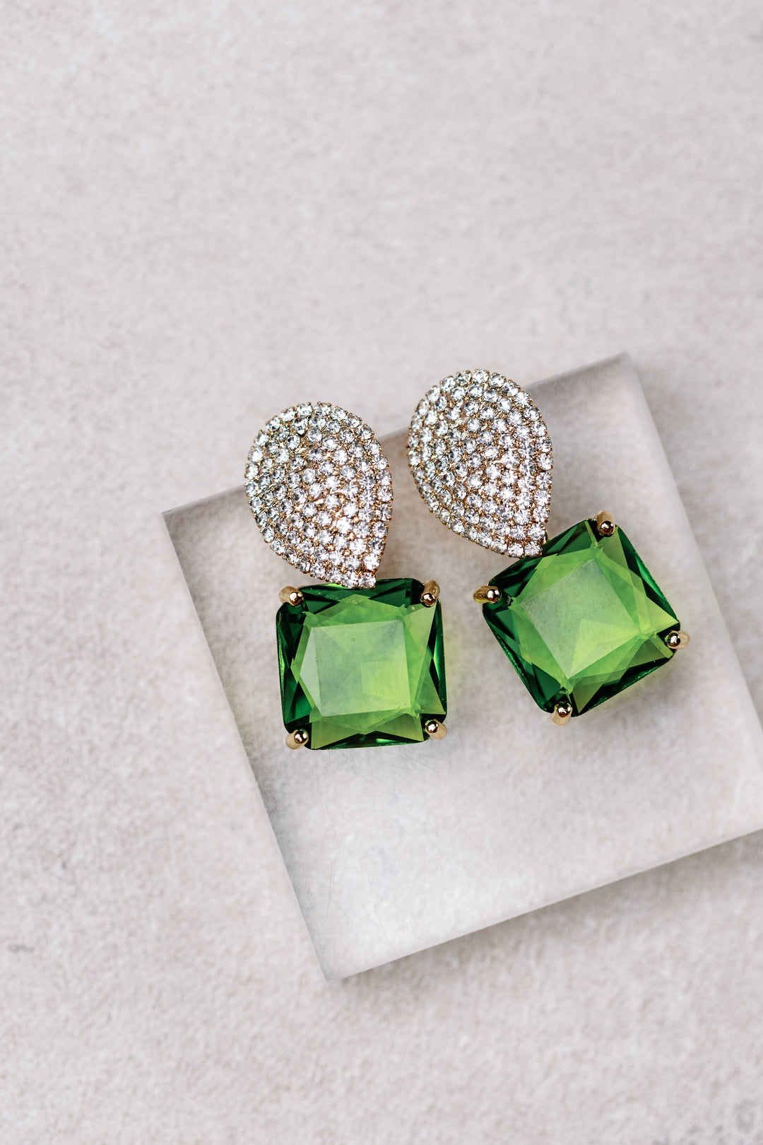 Pave Crystal Drop Earrings in Peridot