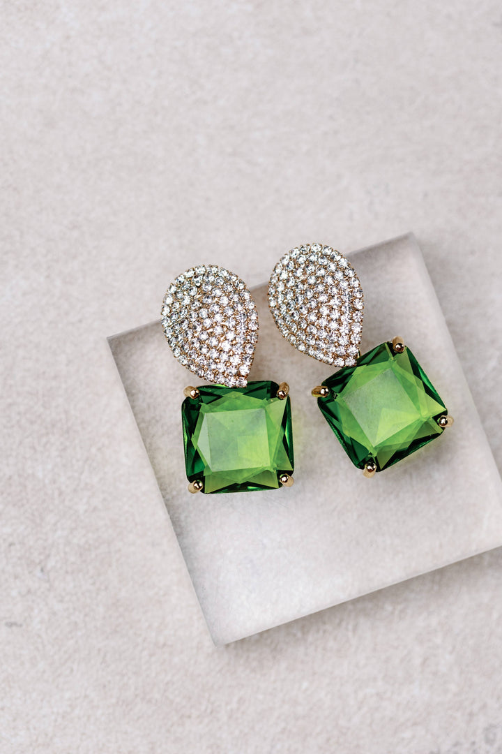 Pave Crystal Drop Earrings in Peridot