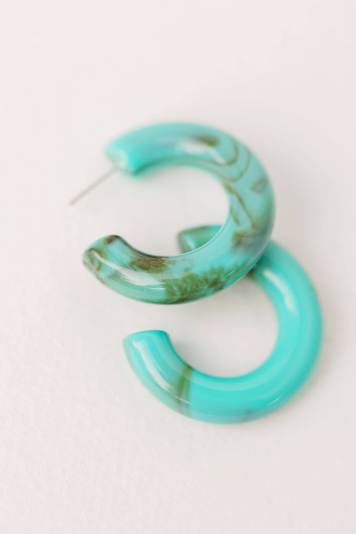 Chunky Lucite Hoop Earrings in Turquoise