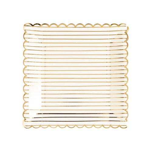Stripe Scallop Plates in Gold, S/8