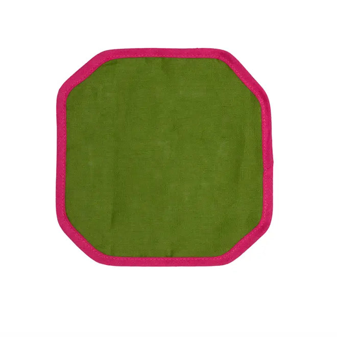 Trimmed Cocktail Napkins in Green & Pink, S/4