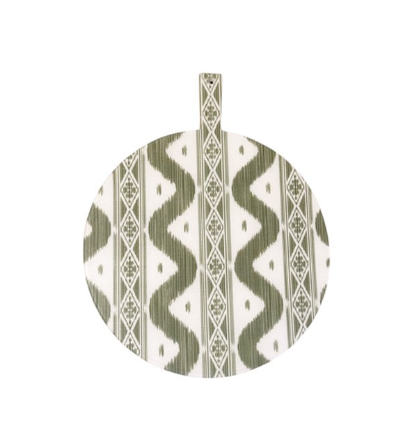 Custom H+H Charcuterie Board in Green Ikat, 16" Round