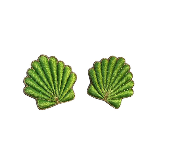 Shell Embroidered Earrings, Green