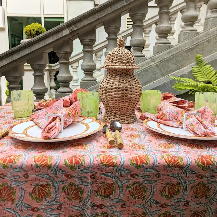 Botanical Block Napkins in Pink and Orange, S/4