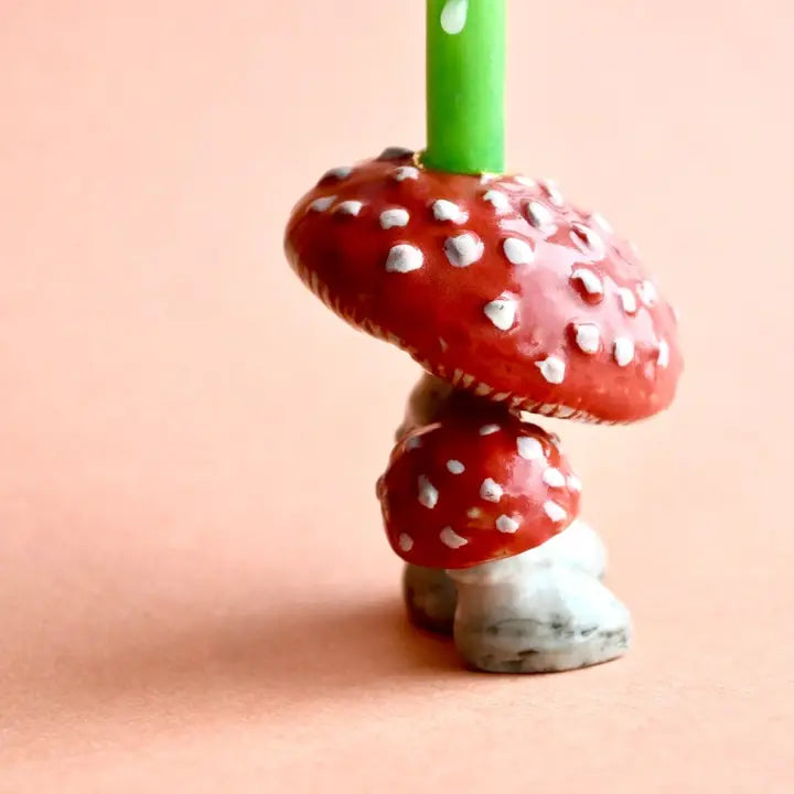 Hand Painted Porcelain Cake  Topper, Mushroom