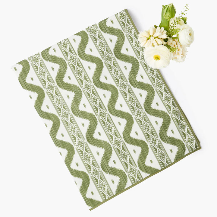 Ikat Tablecloth in Olive Green, (70x108)