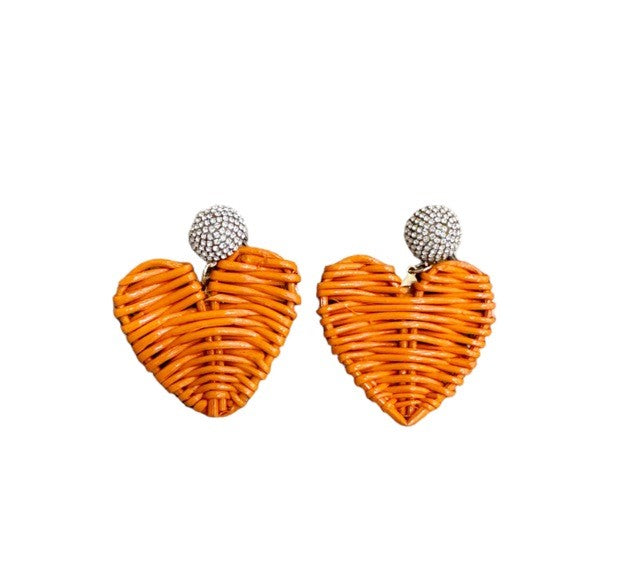 Heart Rattan Earrings in Orange | Neely Pheelan